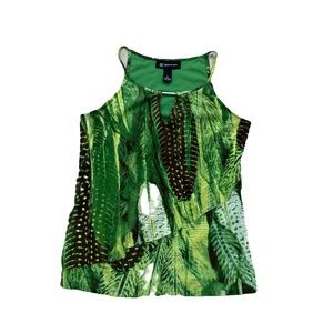 INC International Concept Halter Green Blouse, Chiffon, Small Petite, Pull Over.